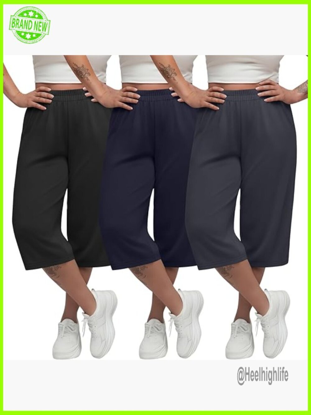 Plus Size High Waist Wide Leg Sweatpants 3 Pack Yoga Pants with Pockets